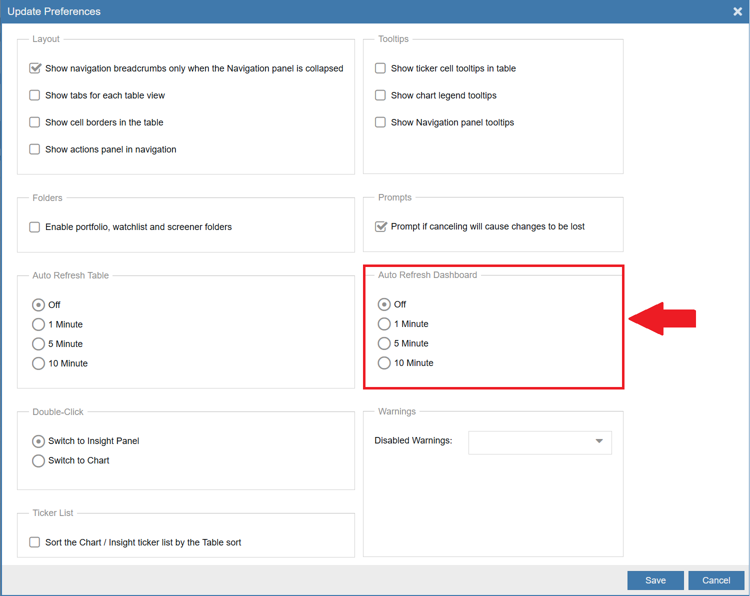Click to enlarge Refreshing Dashboard