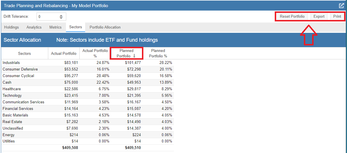 Click to enlarge Rebalancing Sector Allocation Comparison