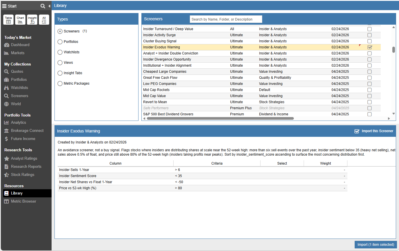 Stock Rover screener library with proven strategies